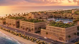 Beachfront residences at sunset