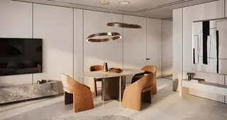 Living and dining, delivered furnished
