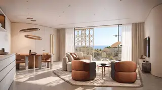 A living room opening to the sea